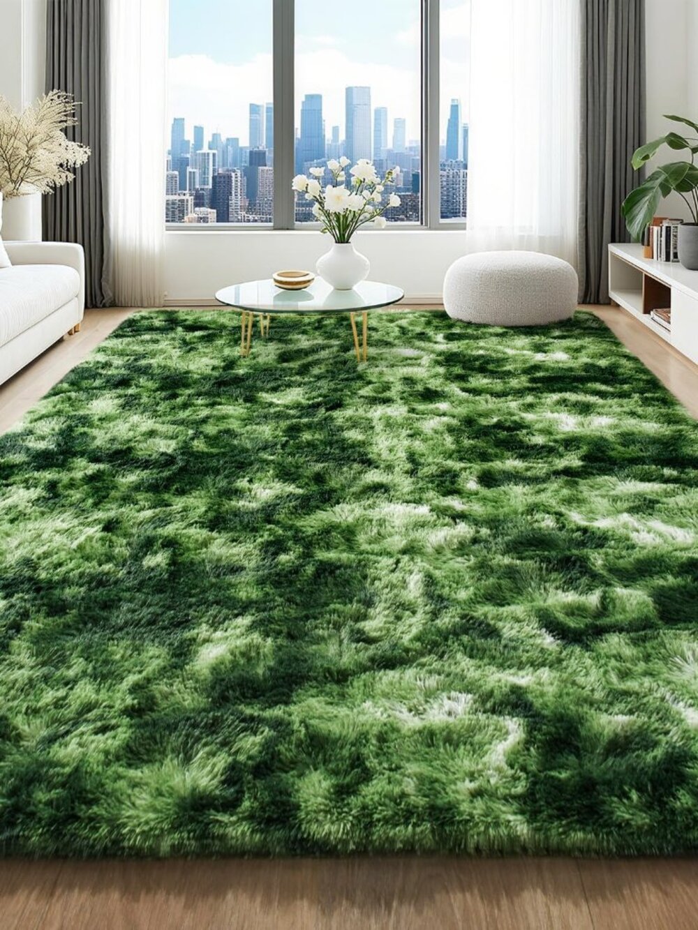 5x8 Green Area Rugs for Living Room, Tie-Dyed Forest Moss Green Ultra Soft Fluff